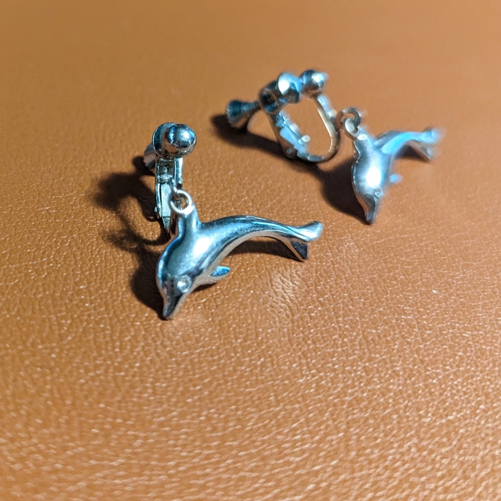 Dolphin Clip On Earrings - Picture 2 of 3